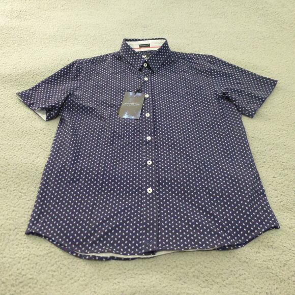 Buttercloth Shirt Mens Large Button Up Icy Cotton Geometric Blue NWT - Picture 1 of 14